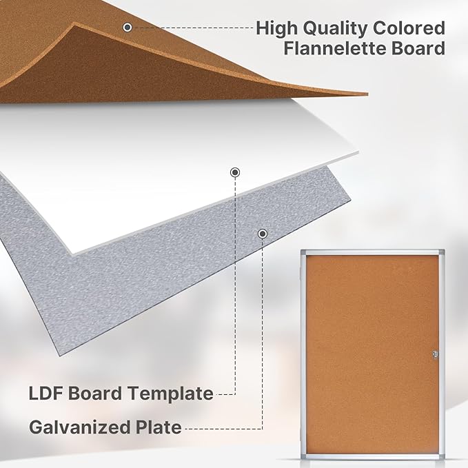 Outdoor Enclosed Cork Bulletin Board Tamper-Proof Dispaly Case, Aluminium Frame, Weatherproof Cork Noticeboard, Enclosed Cork Board for School, Office, Restaurant, Hospital etc（36 * 24inches）