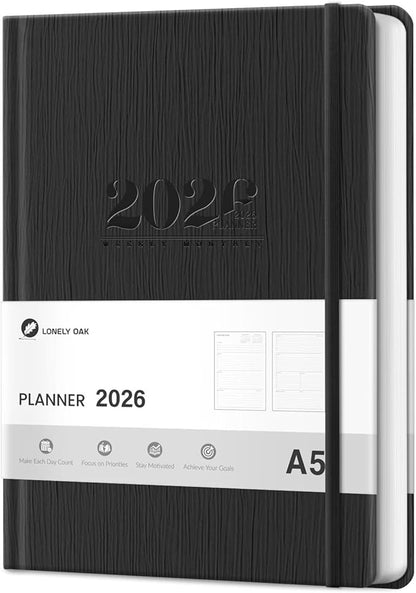 2026 Planner, Weekly and Monthly Planners, Faux Leather Daily Calendar 2026 Planner, 12 Month Agenda from Jan. to Dec., Hardcover Habit Tracker Journal 5.75" x 8.4"(Black)
