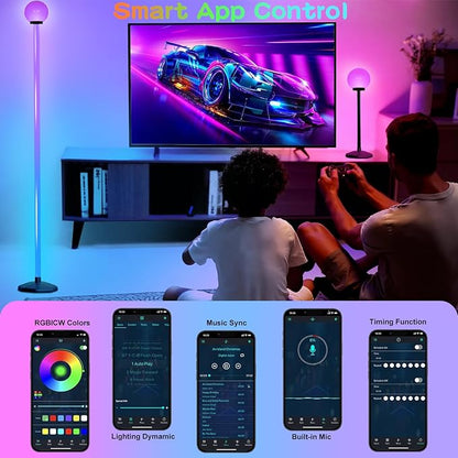 2PCS Corner Floor Lamp,70" Smart RGBW LED Corner Lamp with Glow Ball Light,16 Million Colors Changing Corner Lamp with Remote and App Control,Music Sync&Timing Smart Floor Lamp for Living Room