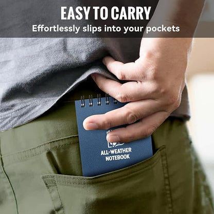 POPYOLA 4 Pack Waterproof Pocket Notebook, 3x5 Pocket Notepad, All Weather Mini Spiral Notepad, Write in the Rain Police Notepad with 100 Squared Pages for Outdoor Home Office School