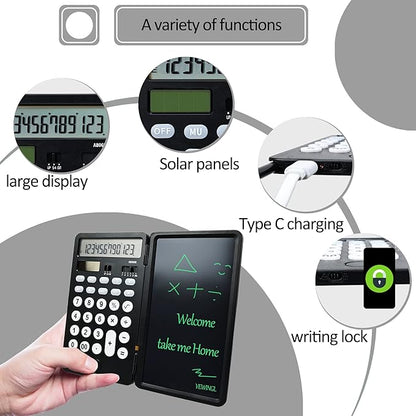 VEWINGL Calculator with Notepad,12 Digit Large Display Office Desk Calcultors,Dual Power Rechargeable and Solar 2 in1 Multi Function Calculator,Suitable for office,School,Home and Business use (Black)