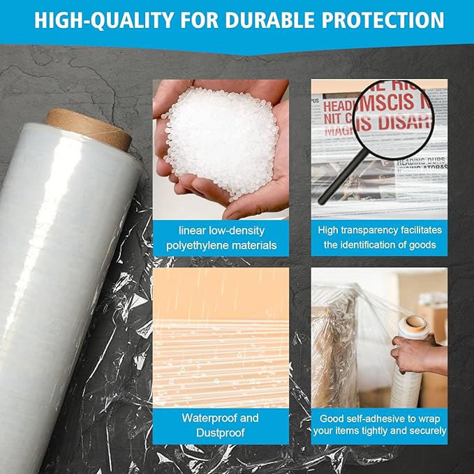 Bonison 18" x 2000' x 80 Shrink Wrap Pallet Wrap Stretch Film 20 Microns Thick Industrial Strength Shrink Film. Clear plastic polyethylene Machine Grade Stretch Film Wrap for Moving Packing Store