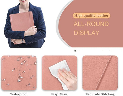 Business Vegan Leather Folder with Clipboards, Portfolio Binder Organizer, Business Portfolio for Men/Women, Zipper Portfolio Notebook, Binder with clipboard, Personalized Gift for Friends, Pink