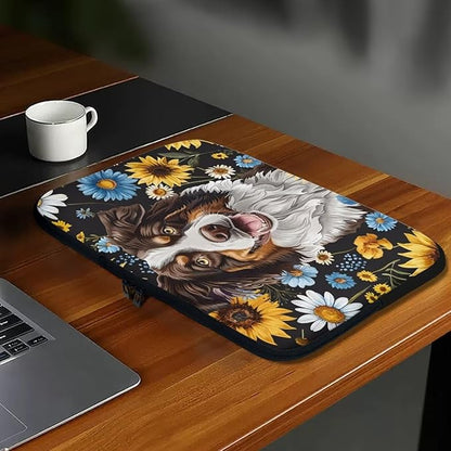 Bernese Mountain Dog Printed Computer Bags for Laptops, Sunflower Daisy Printed 13 Inch Laptop Bag Laptop Briefcase Travel Case for Women Men Teens, Compatible with Most Laptops