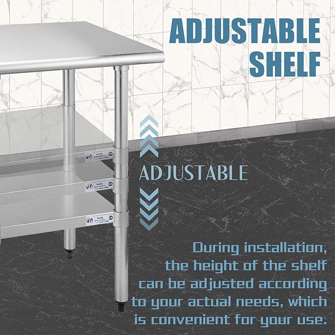 Hally Stainless Steel Table for Prep & Work 24 x 18 Inches, NSF Commercial Heavy Duty Table with Undershelf and Galvanized Legs for Restaurant, Home and Hotel
