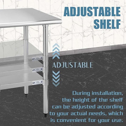 Hally Stainless Steel Table for Prep & Work 24 x 30 Inches, NSF Commercial Heavy Duty Table with Undershelf and Galvanized Legs for Restaurant, Home and Hotel