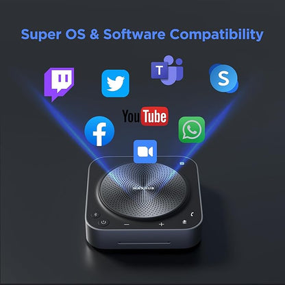 BM35 Wireless Bluetooth Microphone Conference Speakerphone, 360° Omnidirectional Sound Pickup 20ft Radius 8-Array Microphones, AI Noise Reduction NFC Wireless Quick Connection, 15H Talk Time