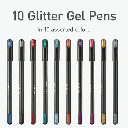 Pentonic Glitter Gel Pens, 10 Count, 10 Assorted Colors, 1.0 mm Medium Point, Smooth Writing For Journaling, Notetaking & Art Projects (1002365)