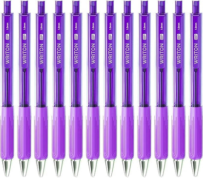 Writon Retractable Ballpoint Pens, Triangle Grip and Barrel, 1.0mm Medium Point, Purple Ink, 12 Pack