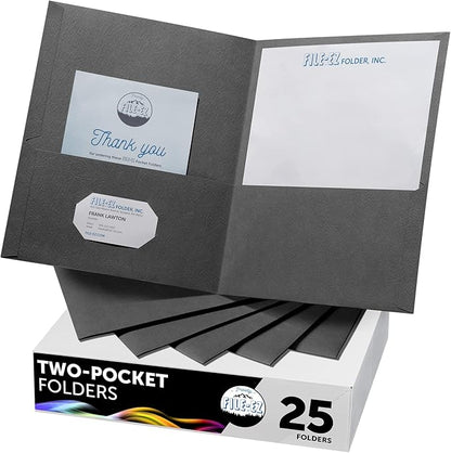 FILE-EZ Two-Pocket Folders, Dark Gray Color, 25-Pack, Textured Paper, Matte Finish, Letter Sheet Size (EZ-32531)