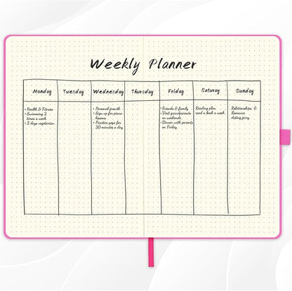 Dotted Journal/Notebook - Dot Grid Hard Cover Notebook, Premium Thick Paper with Fine Inner Pocket, Black Smooth Faux Leather, Pen Loop, 5.3'' x 8.26'' - Raspberry