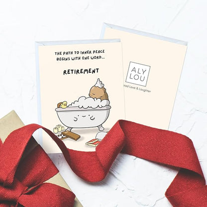 ALY LOU Funny Retirement Card for Her Him, Sarcastic Card For Mom Dad Husband Wife Friend/Congratulations Greeting Card (The Path To Inner Peace ... Retirement)