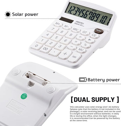 Golcellia Calculators Desktop, White Calculator, Cute Calculator 12 Digit Desk Calculator Large Display, Dual Power Solar Battery, Office Home School Supplies for Adults & Students