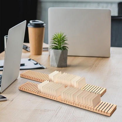 WILLOWDALE 4Pcs 12" Wooden Name Badge Holder Organizer, Counter Card Holder Stand for Name Tag ID Badge Plastic Card Holder, Detachable Business Card Holder Display Tray for Desk Office Reception