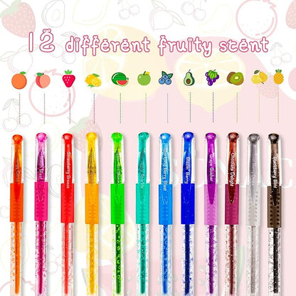 Fruity Scented Gel Ink Pens, 12 Assorted Colorful Gel Pens for Drawing, Writing, Coloring at School & Home