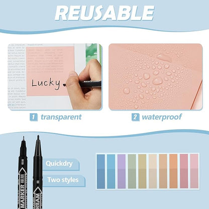 Jutom 39 Pcs Aesthetic Book Annotation Kit Pencil Case Bag with Highlighter Gel Pen 700 Sheets Transparent Sticky Notes Pads Index Tab Bible Study Supplies for School(Pink,Cute Style)