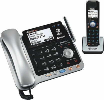 AT&T TL86109 DECT 6.0 2-Line Expandable Corded/Cordless Phone with Bluetooth Connect to Cell, Answering System and Base Speakerphone, 1 Corded Handset and 1 Cordless Handset, Silver/Black