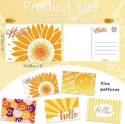 60 Hello Postcards for Mailing Bulk Blank Greeting Cards 4 x 6 Inch Sunny Sunflower Colorful Smiley Face Post Cards for Kids Adults Teachers Students Assorted Blank Note Cards 5 Hello Designs