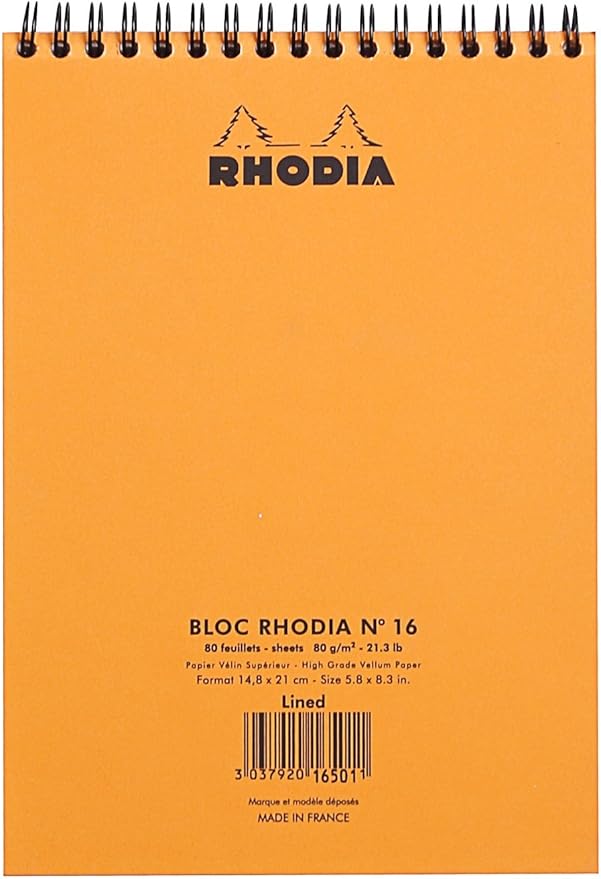 Rhodia Wirebound Notepad, A5, Lined - Orange