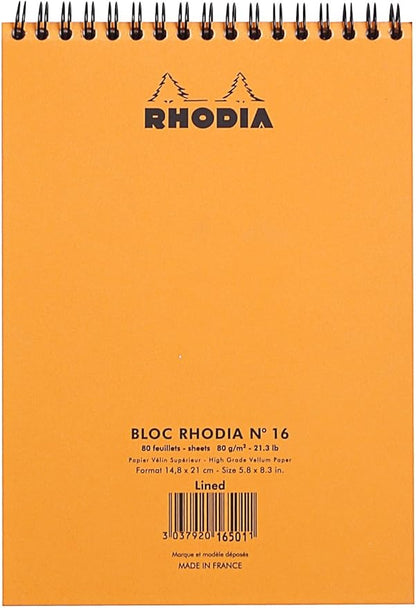 Rhodia Wirebound Notepad, A5, Lined - Orange
