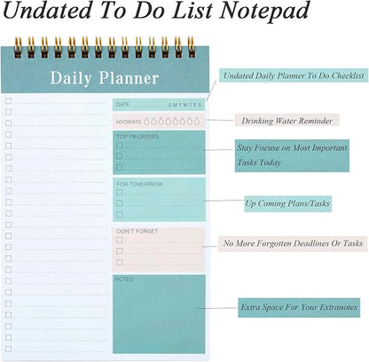 Set of 3 To Do List Notepad, 52 Sheets Undated Daily Planner 2024, 5.2"x7.8" To Do List Notebook, Daily Checklist for School/Office Supplies
