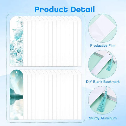 Sublimation Bookmark Blank Double Sided - 30Pcs Metal Bookmark Blanks Bulk + 30 Colors Bookmark Tassels, Bookmark Making Kit, for DIY Bookmarks, Book Lovers, Crafts, Reading Gifts