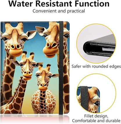 PU Leather Padfolio Clipboard Notepad with Pen Loop and Elastic Strap Interview/Resume Document Organizer for Business School Office,Giraffe
