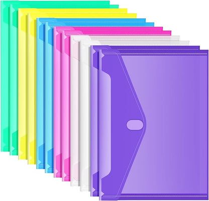 Sooez 12 Pack Plastic Envelopes Poly Envelopes, HeavyDuty File Folders, Clear Folders with Pockets, Folders for Documents Letter A4 Size, Filing Folders, Travel Bags, Office School Paper Storage