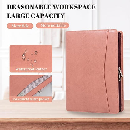 Free Name Engrave, Custom Vegan Leather Portfolio for Women, Personalized Business Padfolio with A4/US Letter Writing Pad Holder, Portfolio Folder for Girlfriend, Wife, Daughter, Customized, Pink