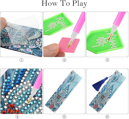 2Pack Diamond and Painting Bookmarks DIY Bookmarks with Tassel Great Gifts for Christmas, Thanksgiving, New Year, Birthday