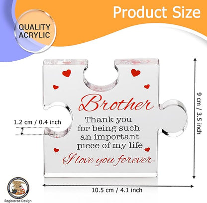 Brother Gifts - Engraved Acrylic Block Puzzle Brother Gift 4.1 x 3.5 inch - Cool Brother Gifts from Sister, Brother - Paperweights Birthday, Christmas, Graduation Gifts for Big Brother, Little Brother