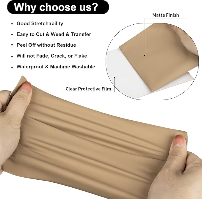 VINYL FROG Heat Transfer Vinyl Roll HTV Vinyl - 12"x5ft Camel Iron on Vinyl for T-Shirts, Heat Press Vinyl for DIY Craft Designs (Camel)