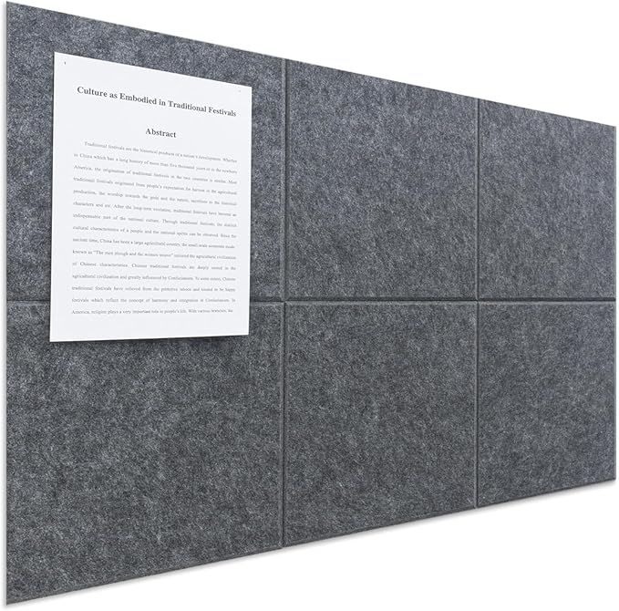 Large Felt Bulletin Board(36" x 24"),Cork Board Alternative,6 Pack Felt Wall Tiles with Safe Removable Adhesive Tabs,Notice Pin Board/Message Board/Vision Board for Office, School & Home