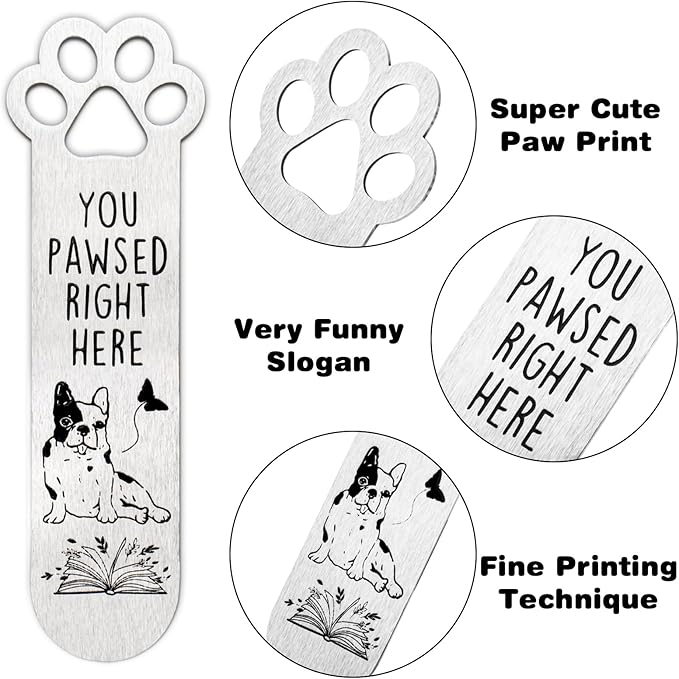 Metal Bookmarks for Reading Women Funny Bookmarks for Book Lovers Gifts Cute Bookmarks for Dog Lovers (MetalSilverDogPaw)