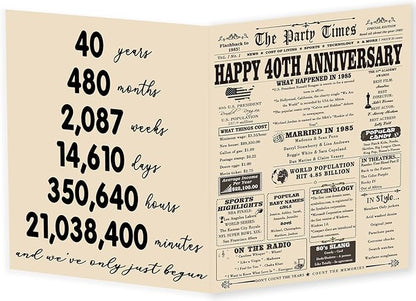 YiKaLus Classic 40th Wedding Anniversary Card Gifts for Husband Wife, Large 40th Aday Gifts for Mom Dad, Happy 40 Years Anniversary Decorations for Couples Him Her