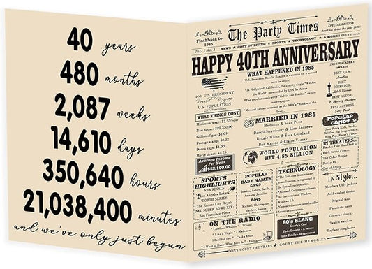 YiKaLus Classic 40th Wedding Anniversary Card Gifts for Husband Wife, Large 40th Aday Gifts for Mom Dad, Happy 40 Years Anniversary Decorations for Couples Him Her