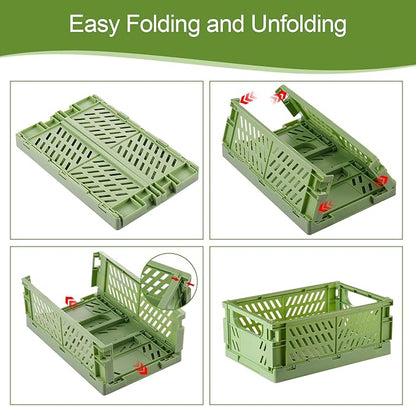 4-Pack Small Pastel Plastic Storage Baskets, Collapsible Crates for Organizing, Space-Saving Mini Bins for Classroom, Kitchen, Office, Bedroom (9.8" x 6.5" x 3.8")