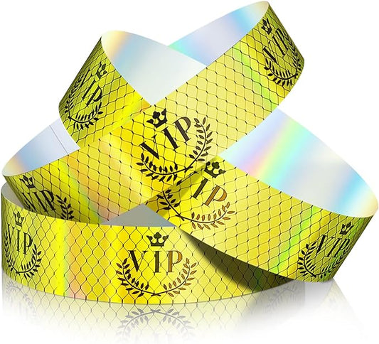 Jadive 500 Pieces Paper Wristbands VIP Plastic Waterproof Party Identification Wristbands Party Bracelets for Events Amusement Parks, Club, Concerts, Fairs, Festivals and Events(Neon Gold)