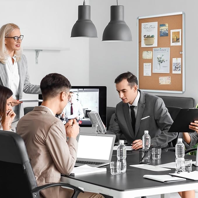 Geetery Enclosed Fabric Bulletin Board Tamperproof Lockable Noticeboard Fabric&Aluminium Frame Display Cases Wall-Mounted Display Case for School, Office - Secure,Durable Design(36 x 24 Inch,Yellow)