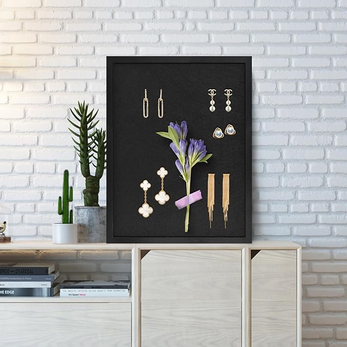 Large Bulletin Board Cork Boards Vision Board with Felt, 23"x17" Display Pin Board for Walls, Desk, Jewelry, Notes, Collection, Photos, Office, Black Framed and Purple Felt Board, 1pc