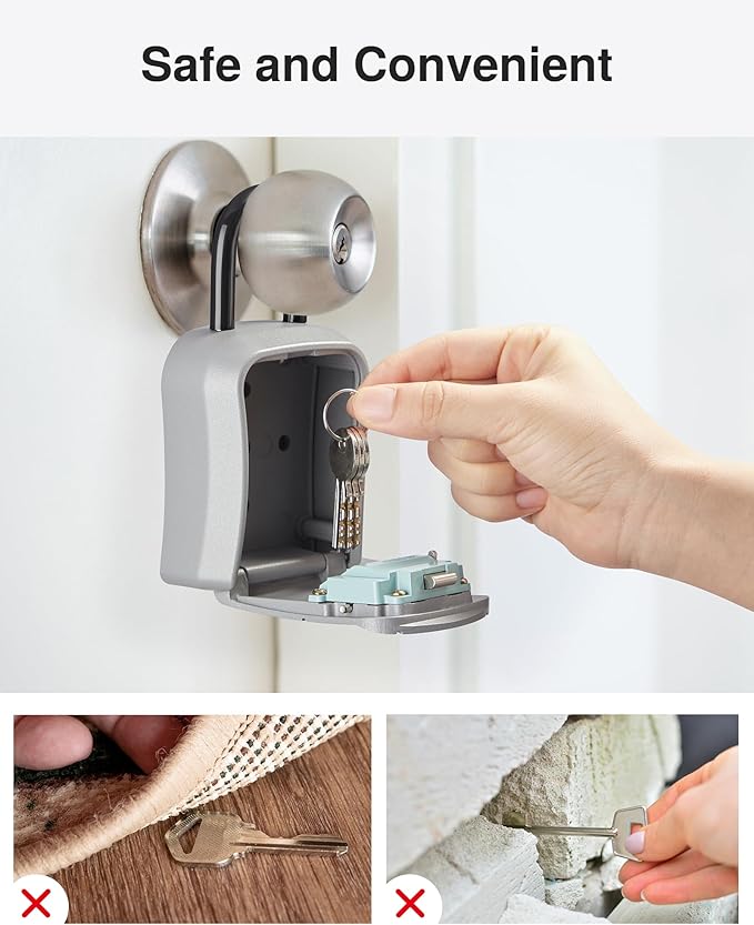 Puroma Key Lock Box, Portable Combination Lockbox Wall-Mounted Key Storage Box for House Keys, Resettable Code Safe Security Lock Box for Home, Office, Apartment Spare Key Storage (1 Pack, Silver)