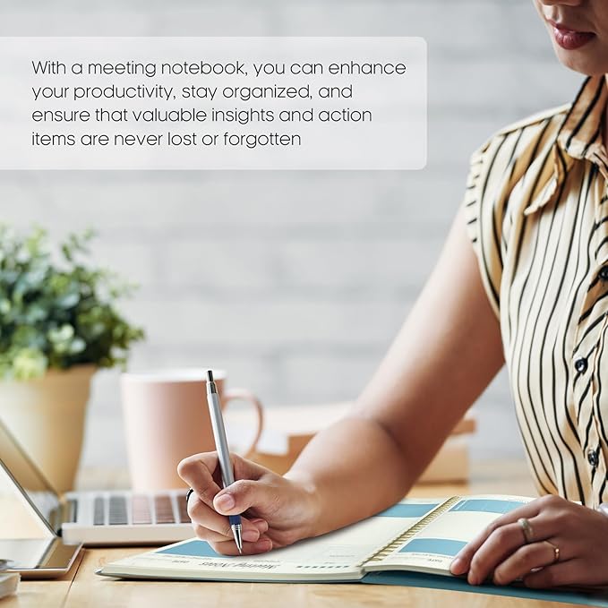 Meeting Notebook For Work Organization - Work Planner Notebook With Action Items, Agenda Planner For Note Taking, 160Pages (6.9" X 9.9") Project Planner For Men & Women - Blue