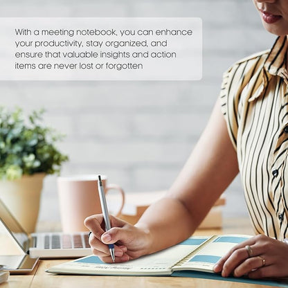 Meeting Notebook For Work Organization - Work Planner Notebook With Action Items, Agenda Planner For Note Taking, 160Pages (6.9" X 9.9") Project Planner For Men & Women - Blue