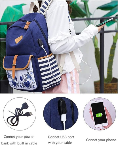 Goldwheat Canvas Backpacks for Girls with USB Charging Port School Bookbag