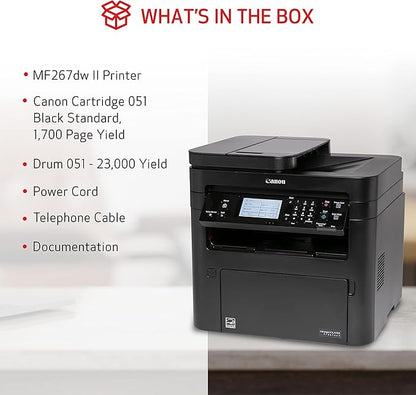 Canon imageCLASS MF267dw II - Monochrome Duplex Wireless Laser Printer, All-in-One With Scanner, Copier, Fax, Auto Document Feeder, Mobile Ready, 30 PPM, Black