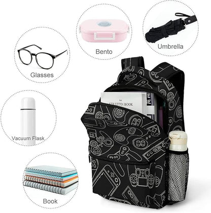 Fiokroo Video Game Controller Black Background Backpack School Bag For Students Teens Men Women Gaming Gadgets Laptop Backpacks Travel Daypack Bag With Multiple Pockets