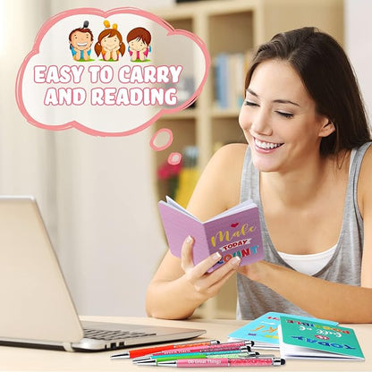 Funrous 32 Pcs Motivational Quote Pens Inspirational Notepads Mini Journal with Ballpoint Pen Small Notebooks Gift Set for Men Women Coworkers, Adult Party Favors Prizes Gift Bulk(Colorful)