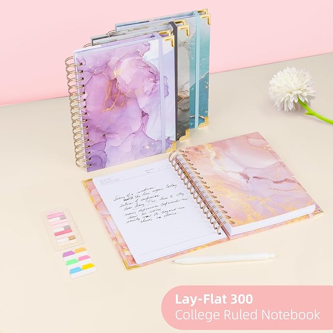 A4 Spiral Notebooks for Work, 300 Pages Lined Spiral Journal Notebook, 5 Subject College Ruled Journals for Writing, 11”x9.25''Journaling Notebooks for School Office Supplies (Pink Marble)