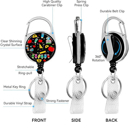 Cute Teacher Owl Badge Holder with Retractable Reel and Breakaway Lanyard，Badge Clips Retractable Heavy Duty Badge Reel，Funny Keychain，ID Holder with Breakaway Lanyard for School Nurse Office Teen