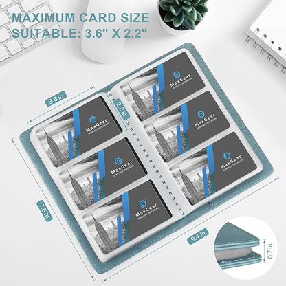 MaxGear Business Card Organizer, 240 Cards Book Portable Business Card Holder for Men & Women, Professional PU Credit Cards Binder File Storage, Gray Blue